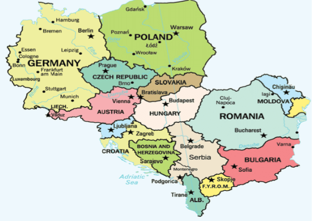 map of central and eastern europe